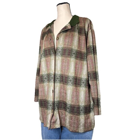 Vtg Express Tricot Button Up Top Southwestern Aztec Army Green Women‎ Large - Picture 1 of 11